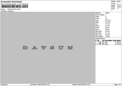 Datsuntext Embroidery File 6 sizes