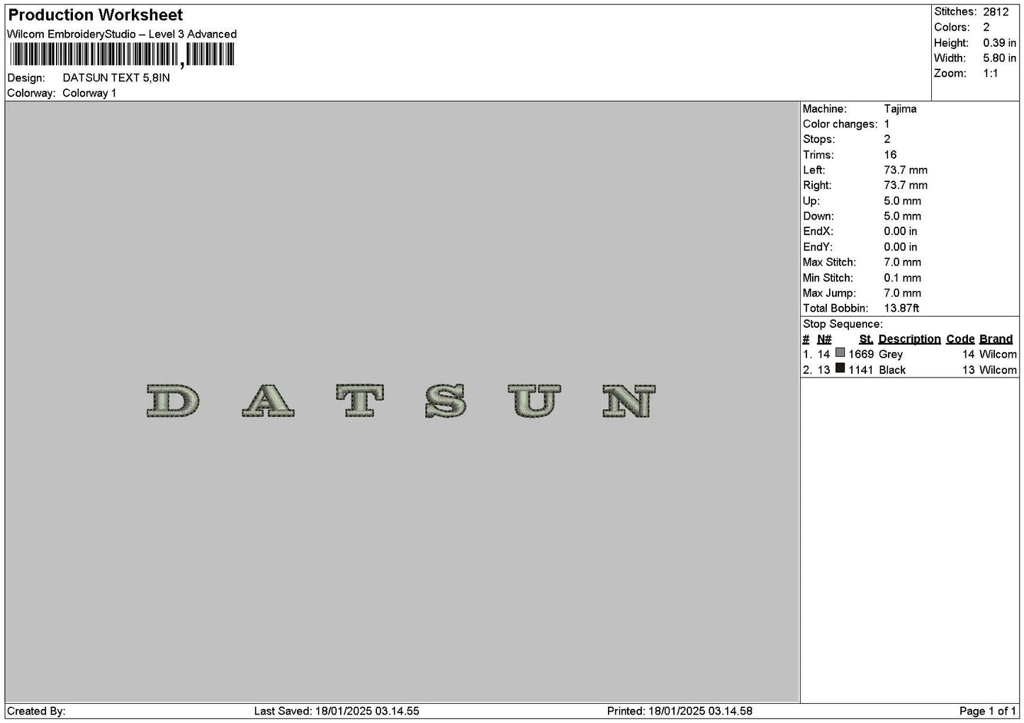Datsuntext Embroidery File 6 sizes