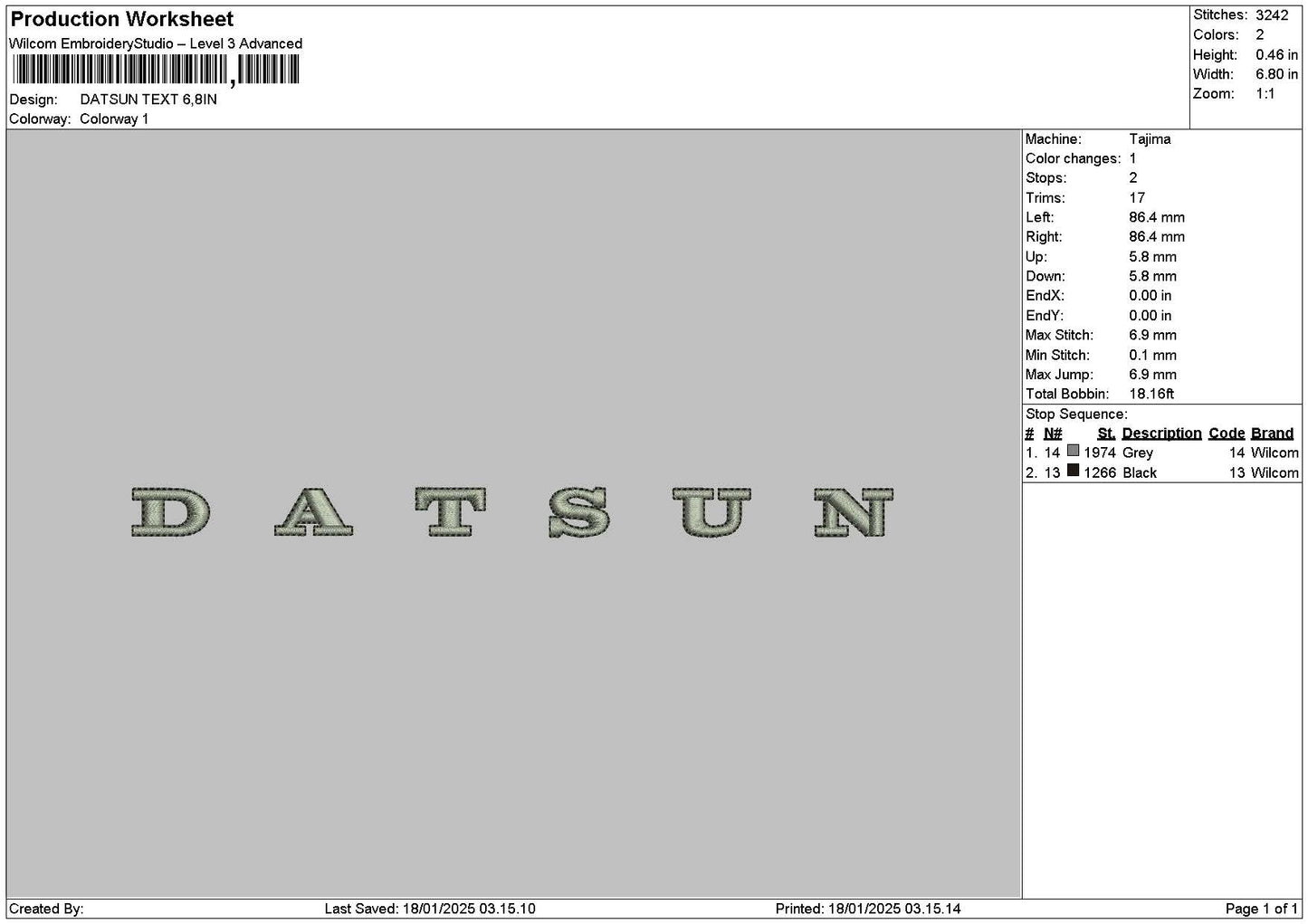 Datsuntext Embroidery File 6 sizes