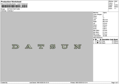 Datsuntext Embroidery File 6 sizes