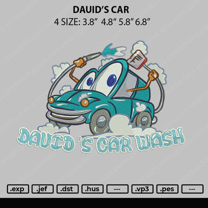 Dauid's Car Embroidery File 4 size