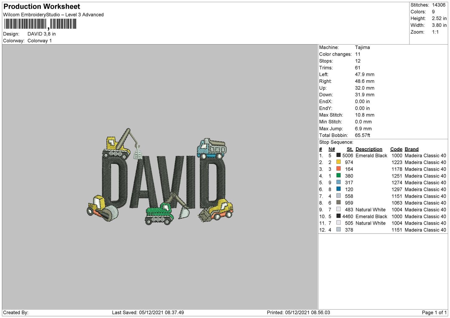 David Embroidery File 4 size