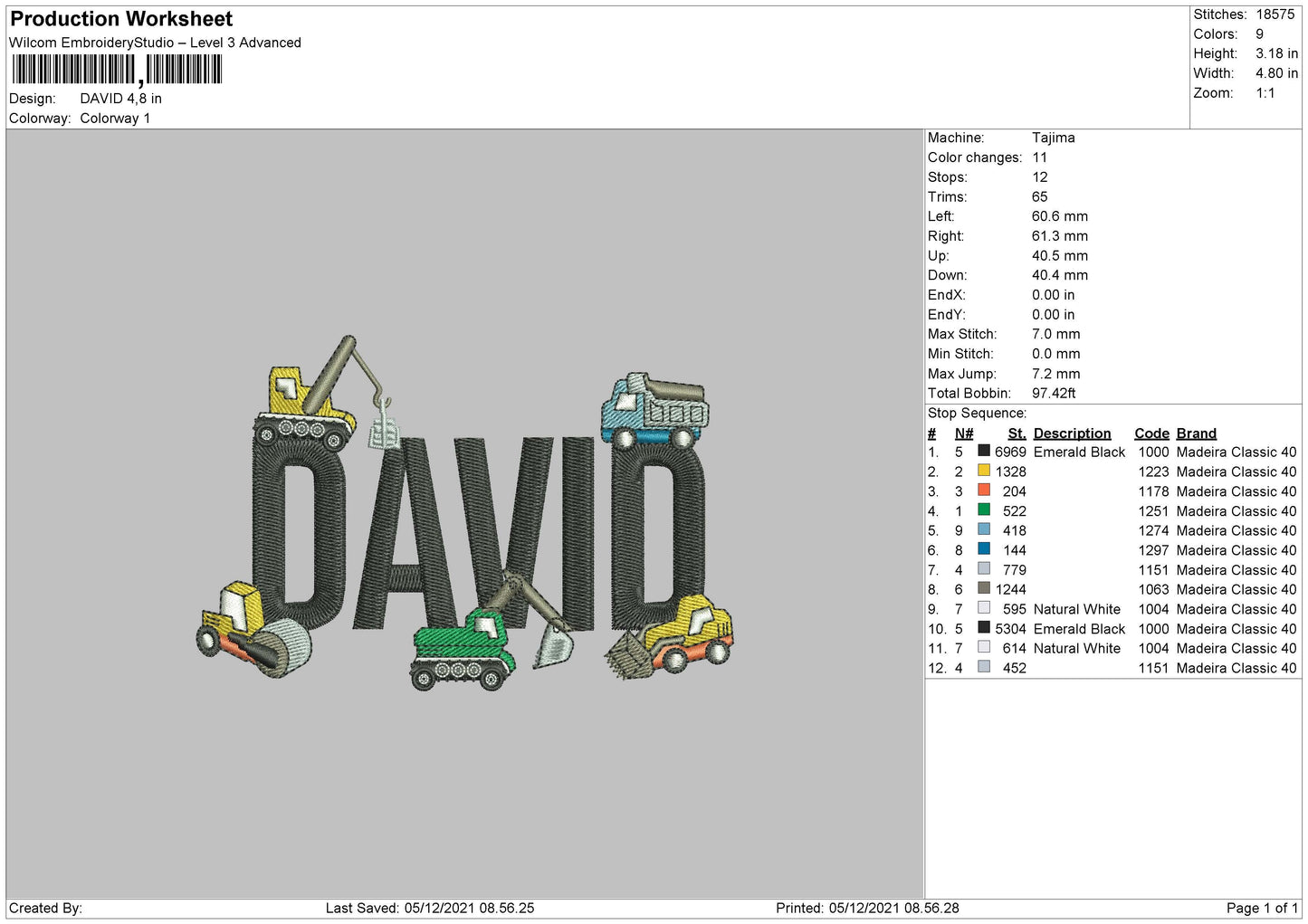 David Embroidery File 4 size