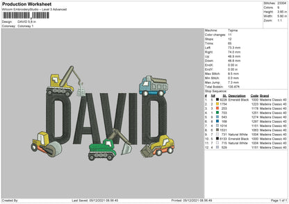 David Embroidery File 4 size