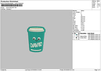 Cup Blue Embroidery File 6 sizes