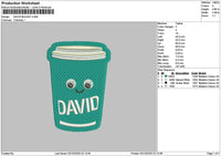 Cup Blue Embroidery File 6 sizes