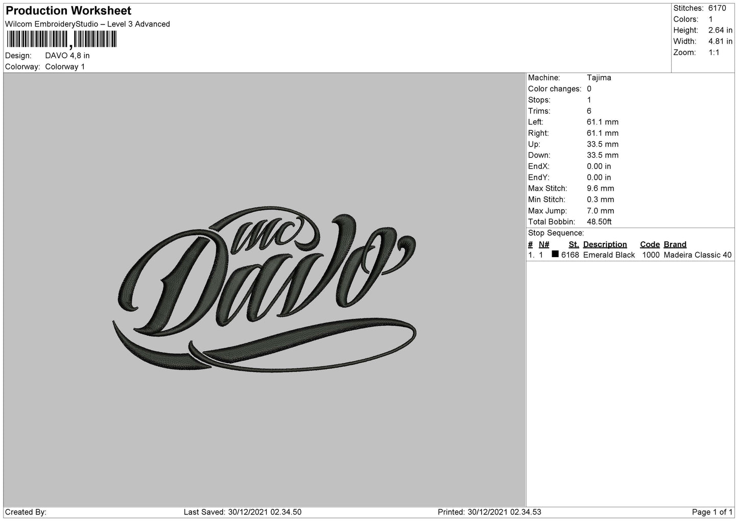 Davo Embroidery File 4 size
