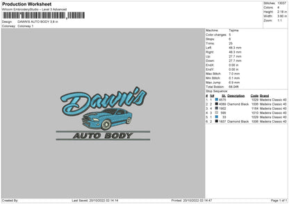 Dawns Auto Embroidery File 6 sizes
