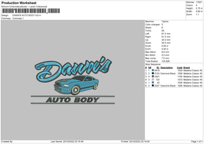 Dawns Auto Embroidery File 6 sizes
