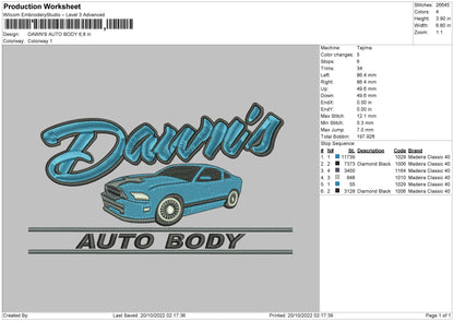 Dawns Auto Embroidery File 6 sizes