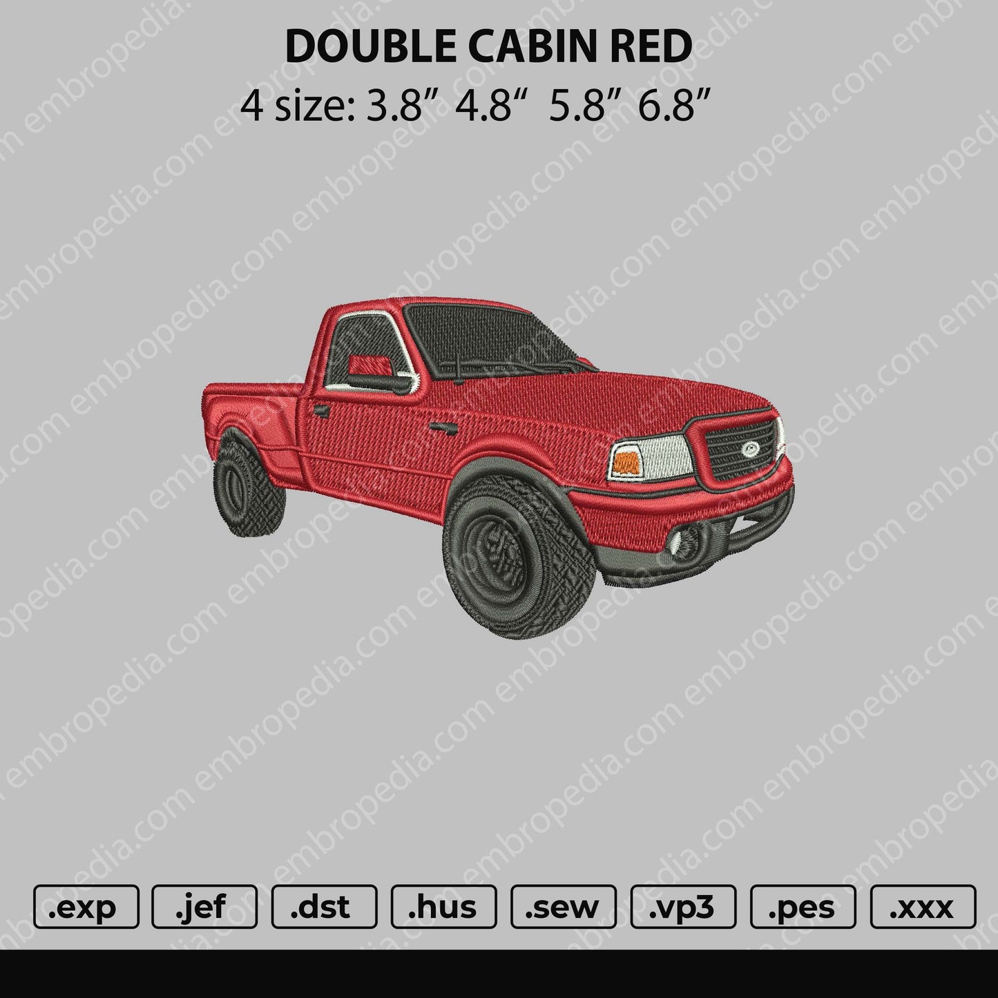 Double Cabin Red Embroidery File 4 size