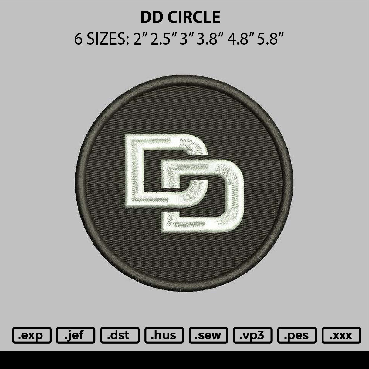 Dd Circle Embroidery File 6 sizes