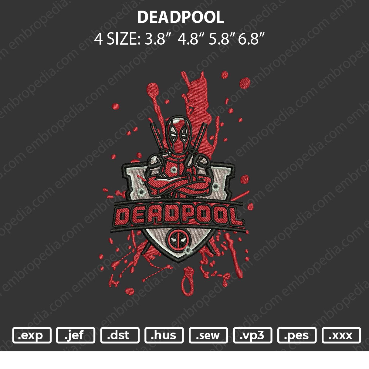 Dead Pool Embroidery File 4 size