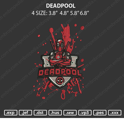 Dead Pool Embroidery File 4 size