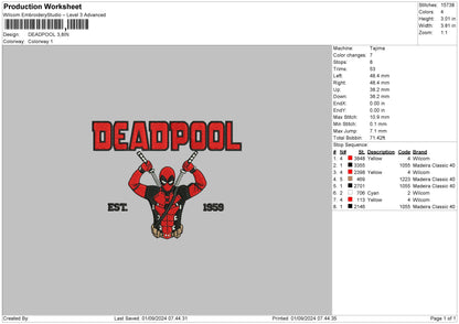 Deadpool0109 Embroidery File 6 sizes