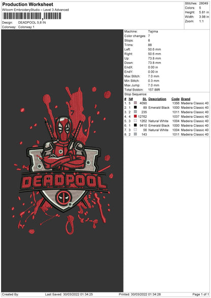 Dead Pool Embroidery File 4 size