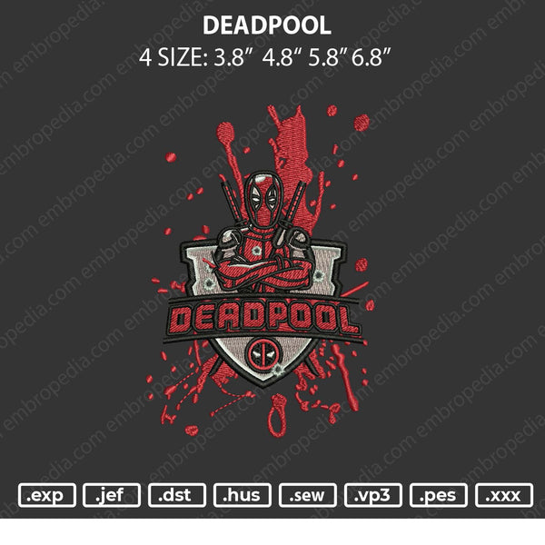 Dead Pool Embroidery File 4 size
