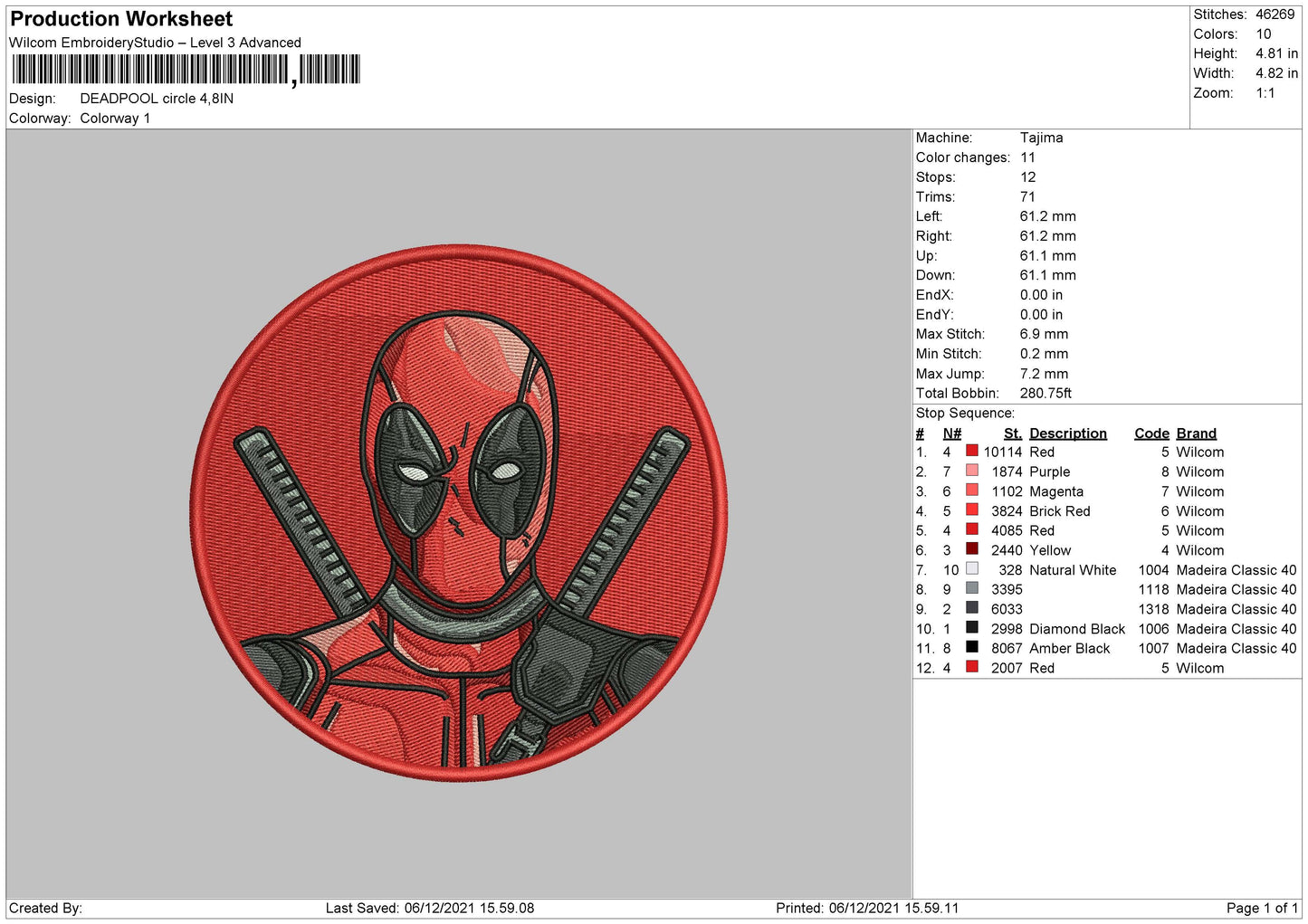 Deadpool Circle Embroidery File 4 size