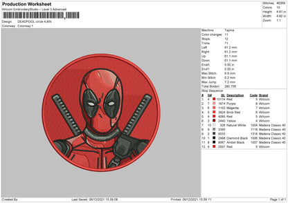 Deadpool Circle Embroidery File 4 size