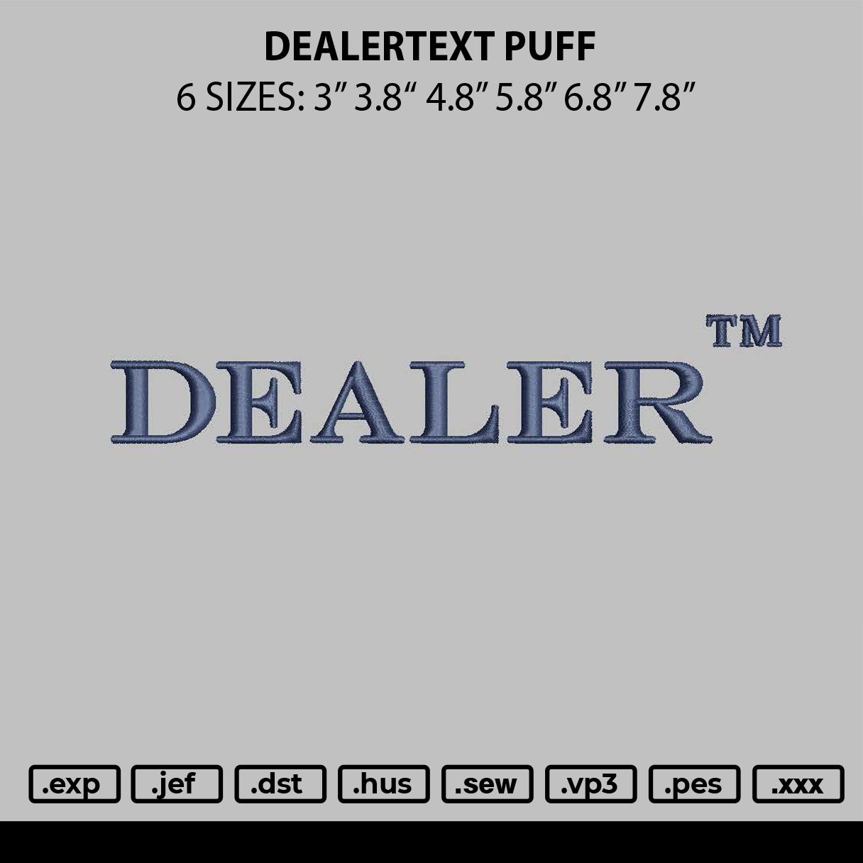 Dealertext Puff Embroidery File 6 sizes