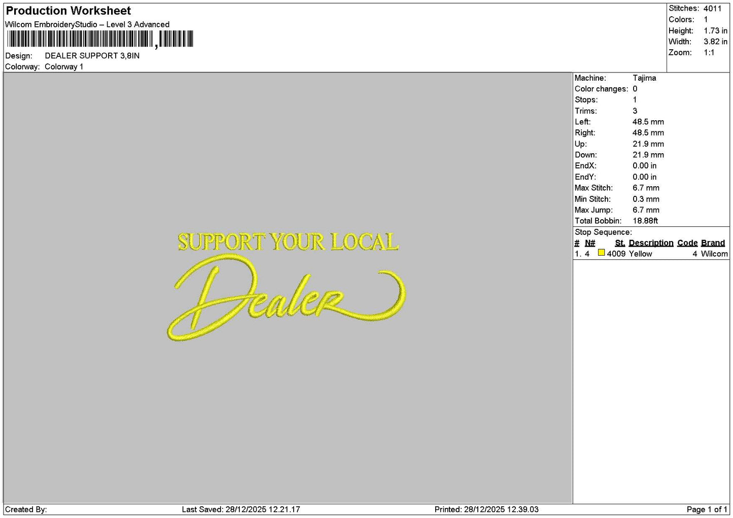 Dealertext 2812 Embroidery File 6 sizes