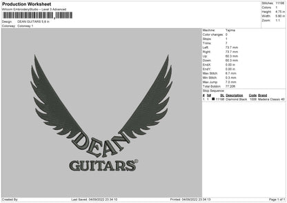 Dean Guitars Embroidery File 5 sizes