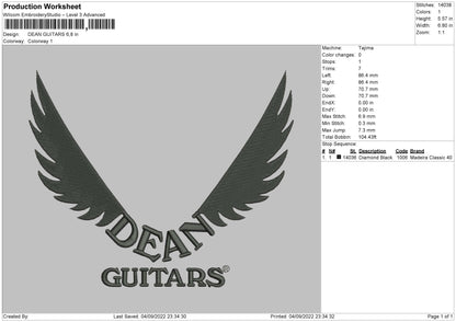 Dean Guitars Embroidery File 5 sizes
