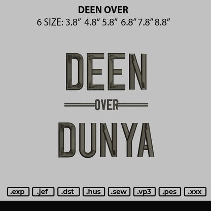 Deen Over Embroidery File 6 Sizes