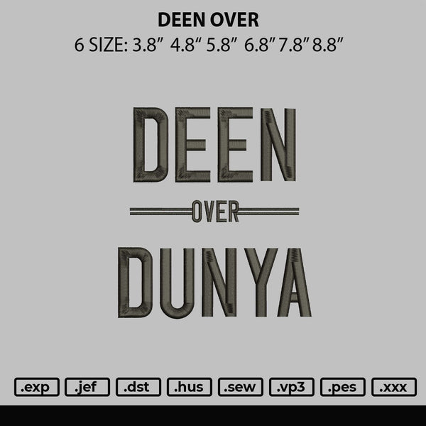 Deen Over Embroidery File 6 Sizes