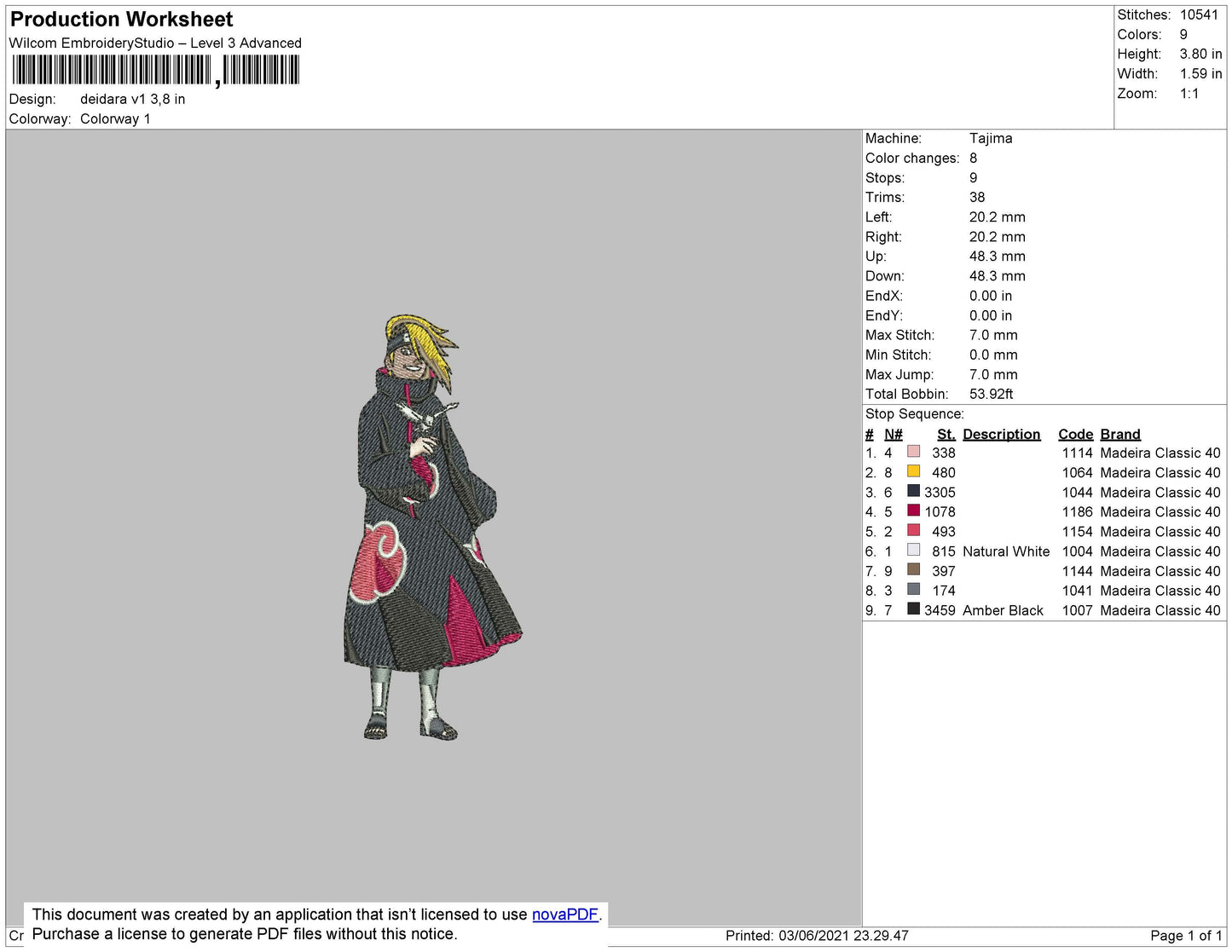 Deidara Embroidery File 4 size