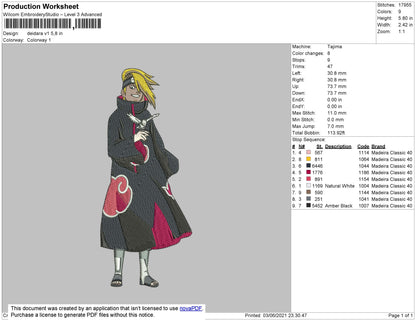 Deidara Embroidery File 4 size