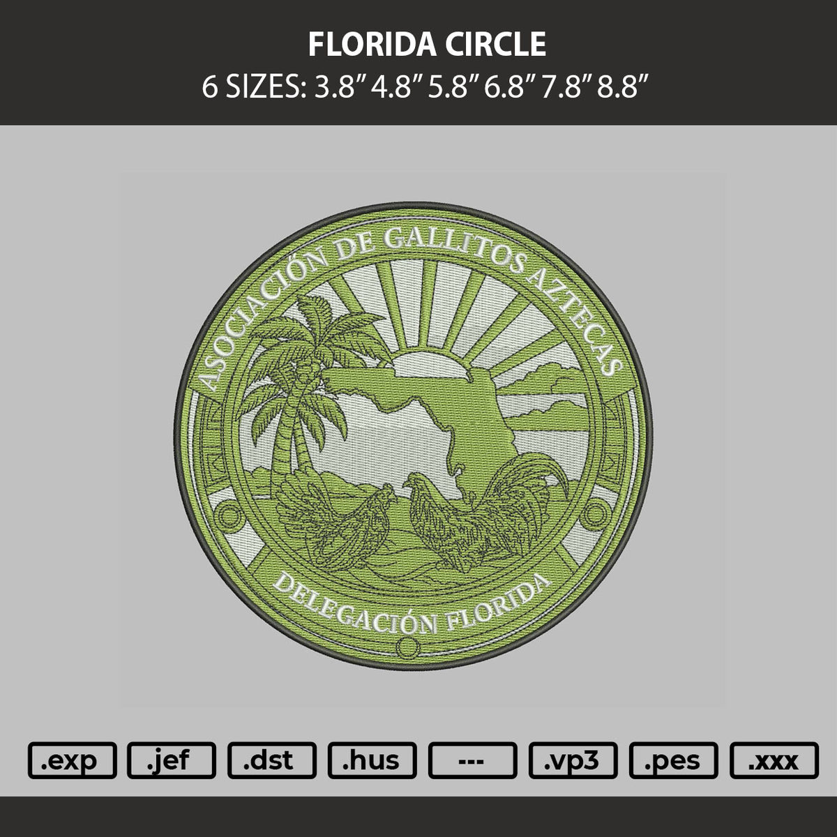 Florida Circle Embroidery Machine Design File 6 sizes