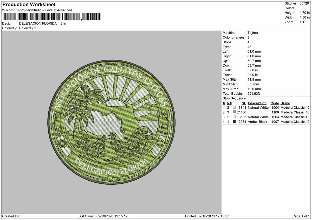 Florida Circle Embroidery Machine Design File 6 sizes