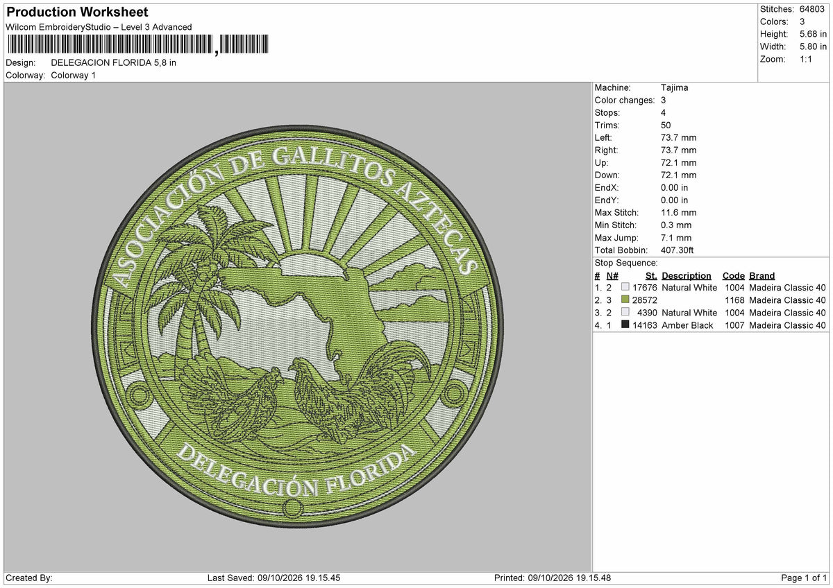 Florida Circle Embroidery Machine Design File 6 sizes