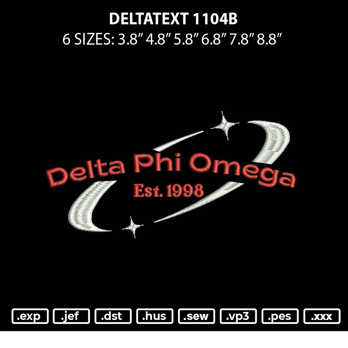 Deltatext 1104b Embroidery File 6 sizes