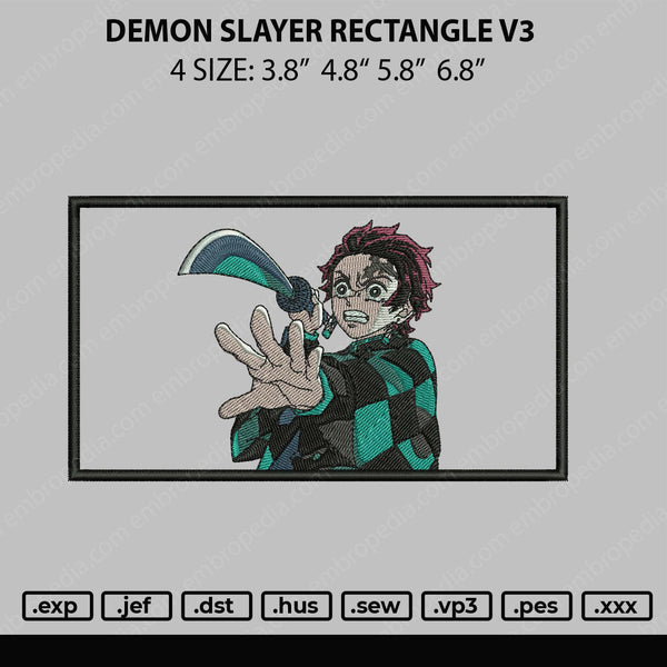Demon Slayer Rectangle V3 Embroidery File 4 size
