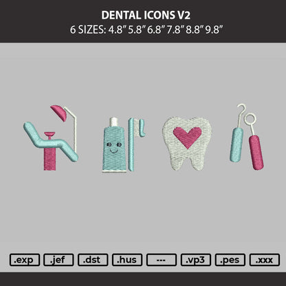 Dental Icons V2 Embroidery Machine Design File 6 sizes