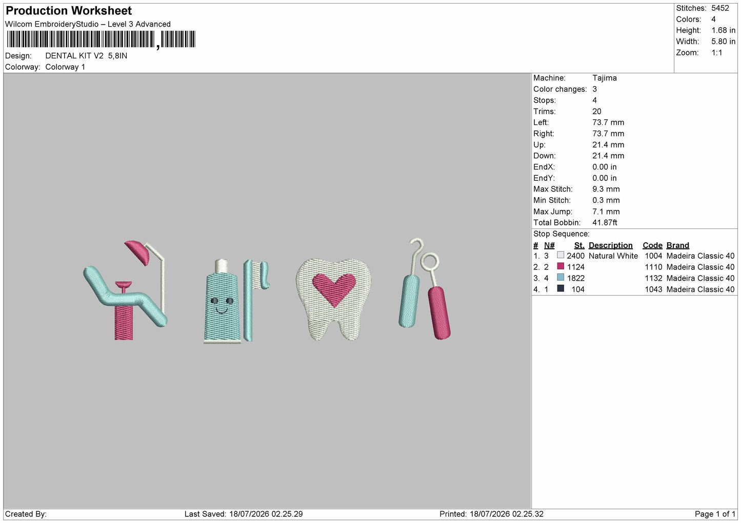 Dental Icons V2 Embroidery Machine Design File 6 sizes