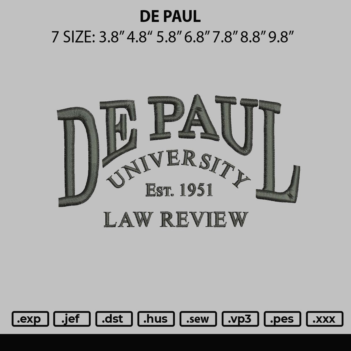 De Paul Embroidery File 7 sizes