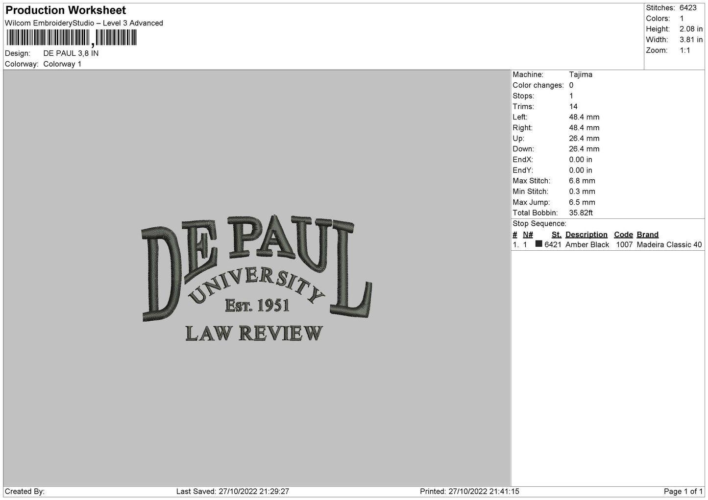De Paul Embroidery File 7 sizes
