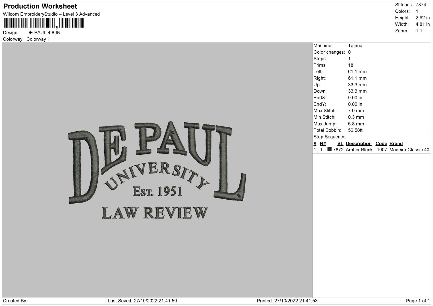 De Paul Embroidery File 7 sizes