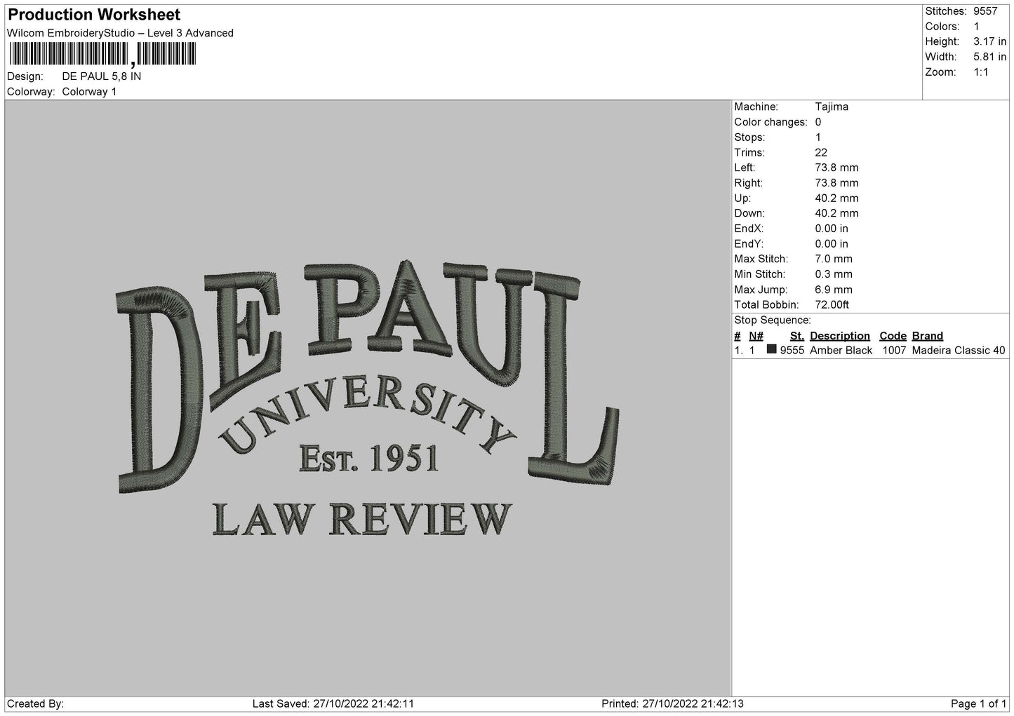 De Paul Embroidery File 7 sizes