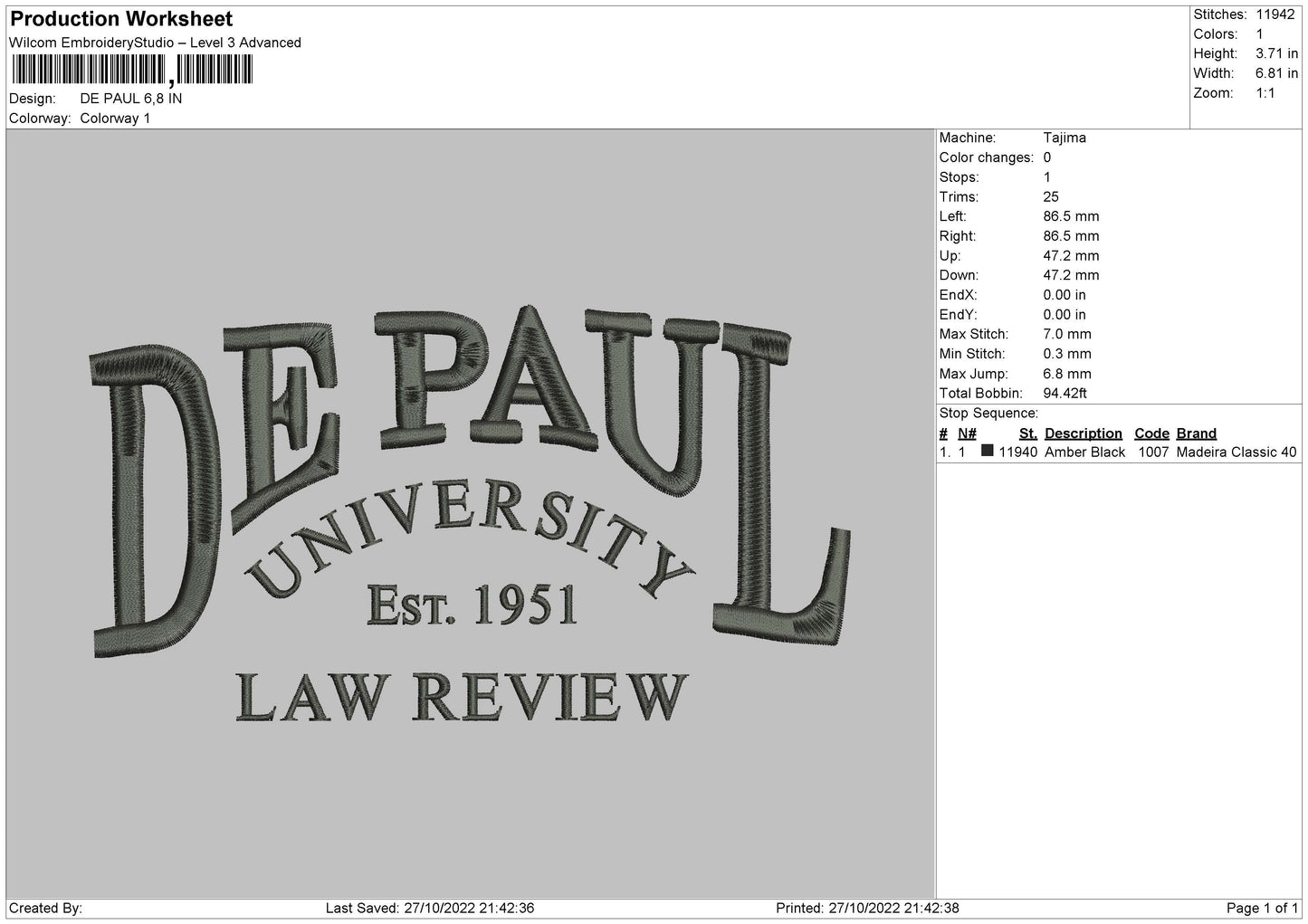 De Paul Embroidery File 7 sizes
