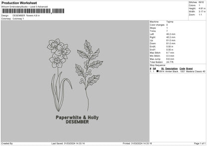 December Flo Embroidery File 6 sizes