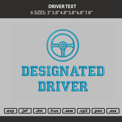 Driver Text Embroidery Machine Design File 6 sizes