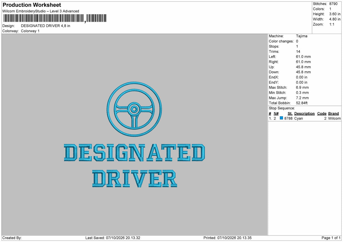 Driver Text Embroidery Machine Design File 6 sizes