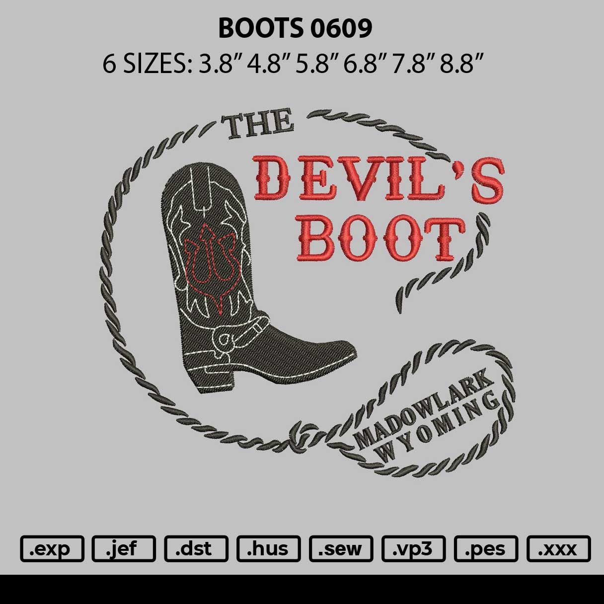 Boots 0609 Embroidery File 6 sizes