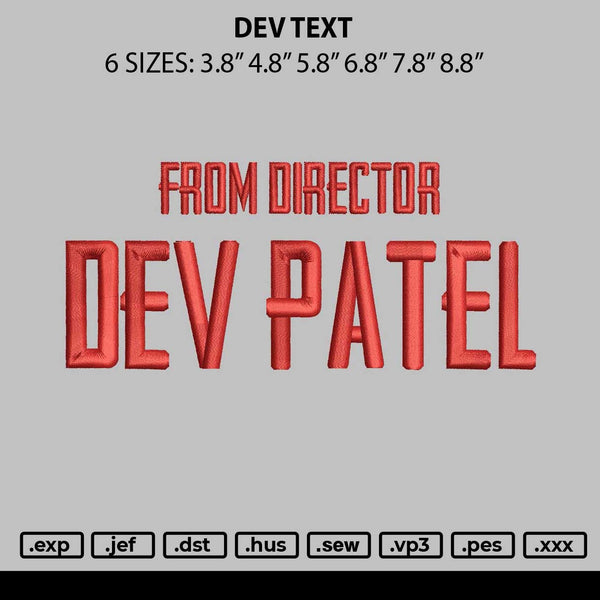 Dev Text Embroidery File 6 sizes