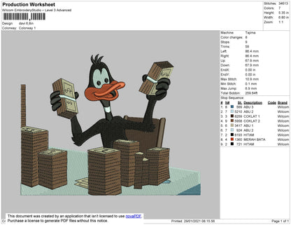 Black Duck Duffy Embroidery Design File 4 size