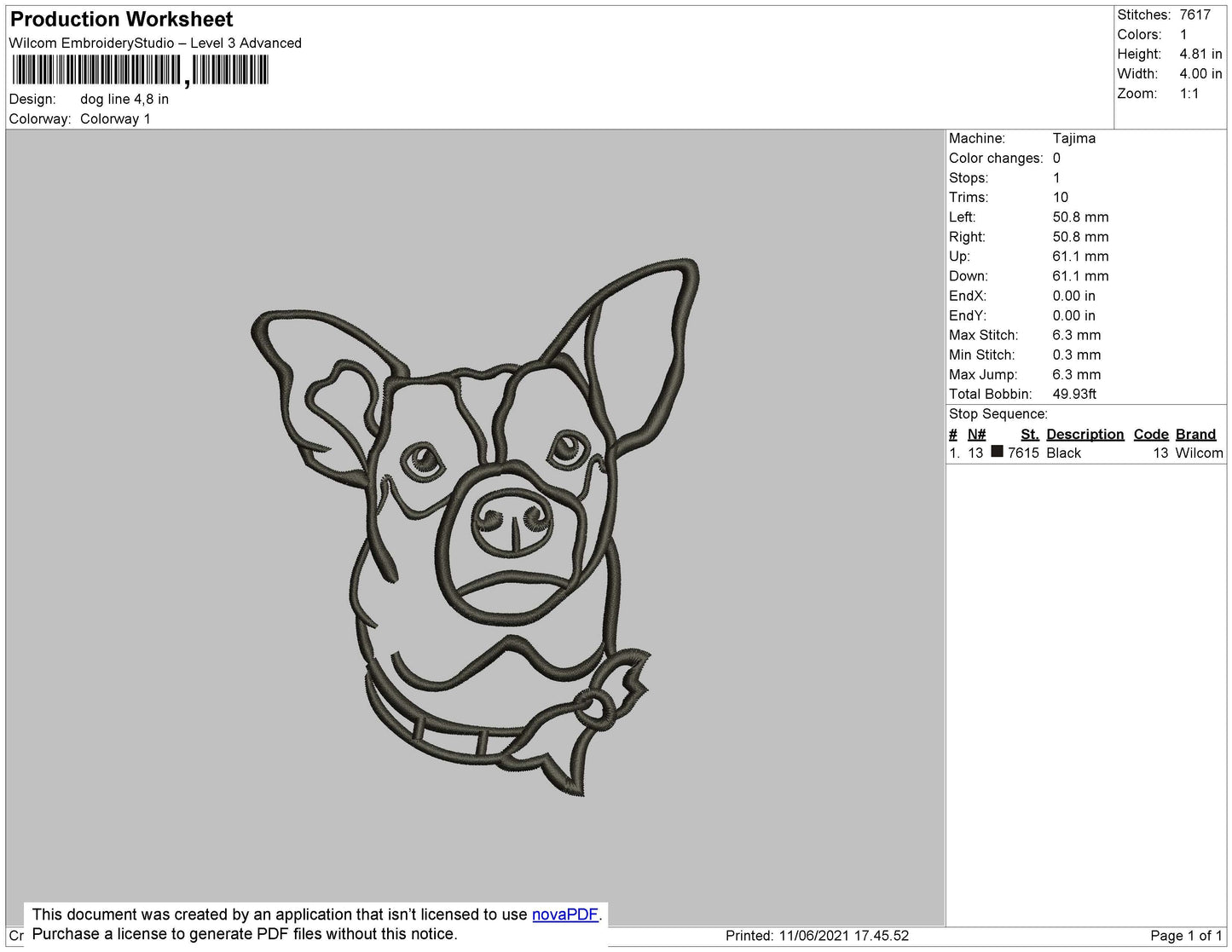 Dog Line Embroidery File 4 size